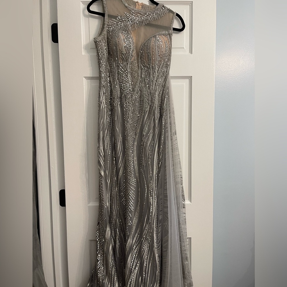 MNM Couture Silver Sweetheart Prom Gown